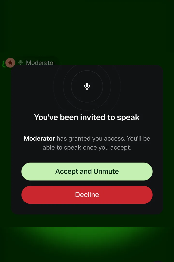 You've been invited to speak, with Accept and Unmute